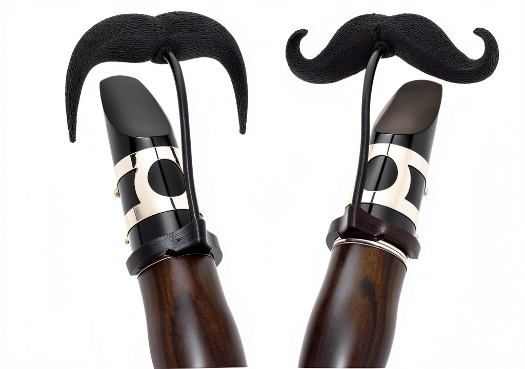 Installing Clarinet Original Brasstache Clip XL Black Plastic on a wooden desk